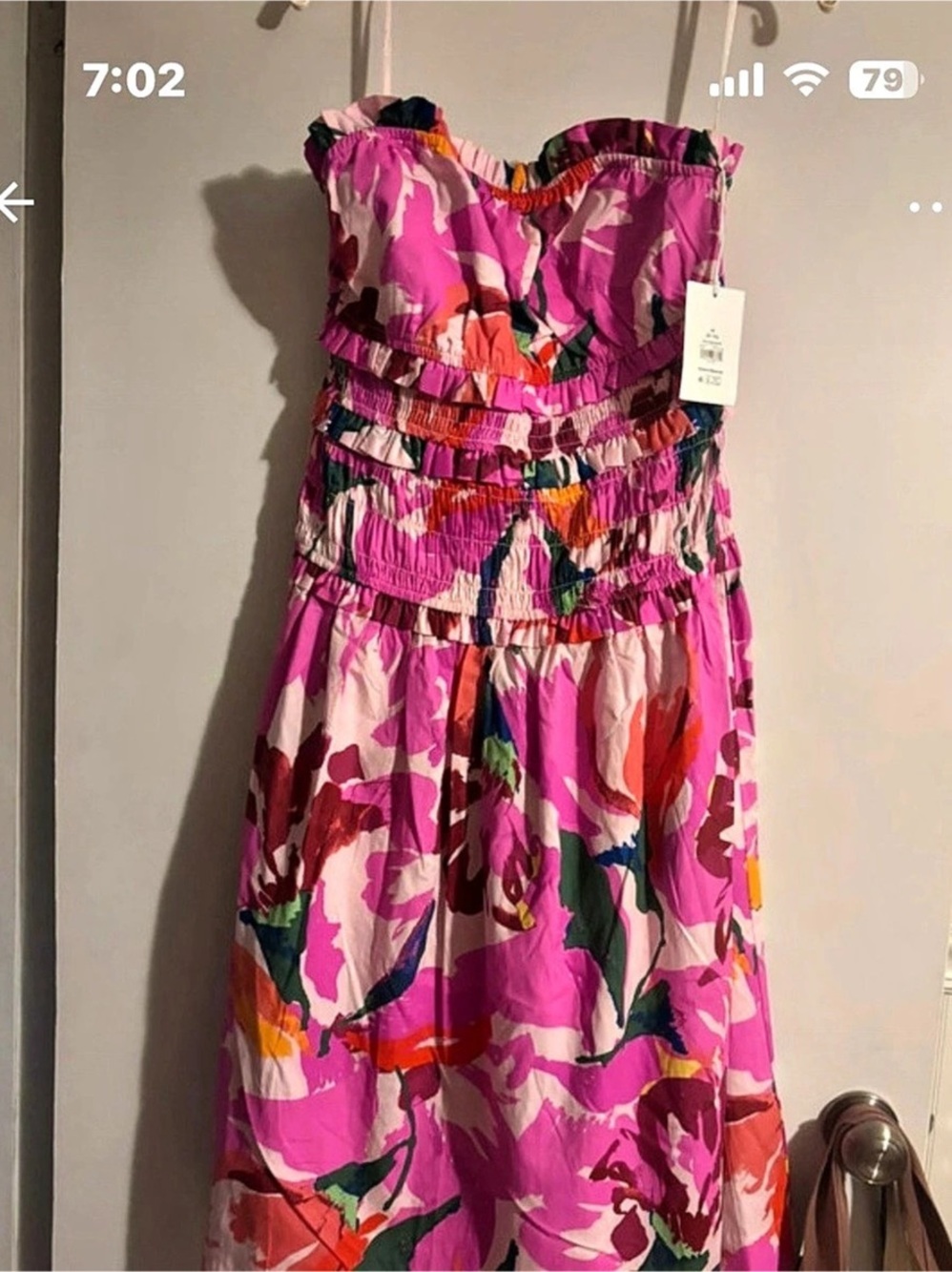 Free Assembly Strapless Cotton Poplin Tiered Midi Dress Pink & Multicolor Medium